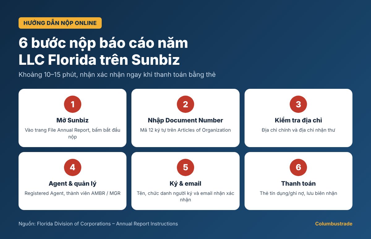Quy trình 6 bước nộp báo cáo năm LLC Florida online trên Sunbiz